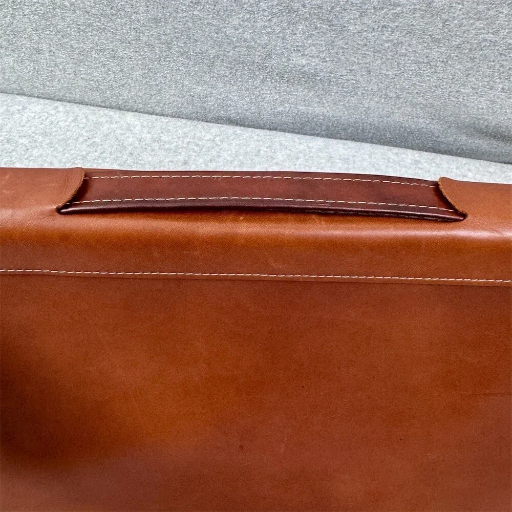 Vintage Brown Leather Portfolio Briefcase Document Case Top Handle Zip Closure